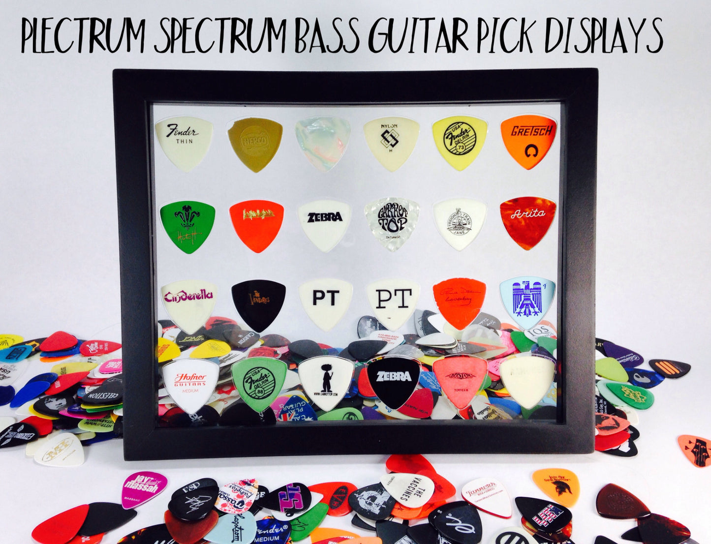 8" x 10" Horizontal Guitar Pick Display Frame - CLEAR - Holds 24 Bass Guitar Picks